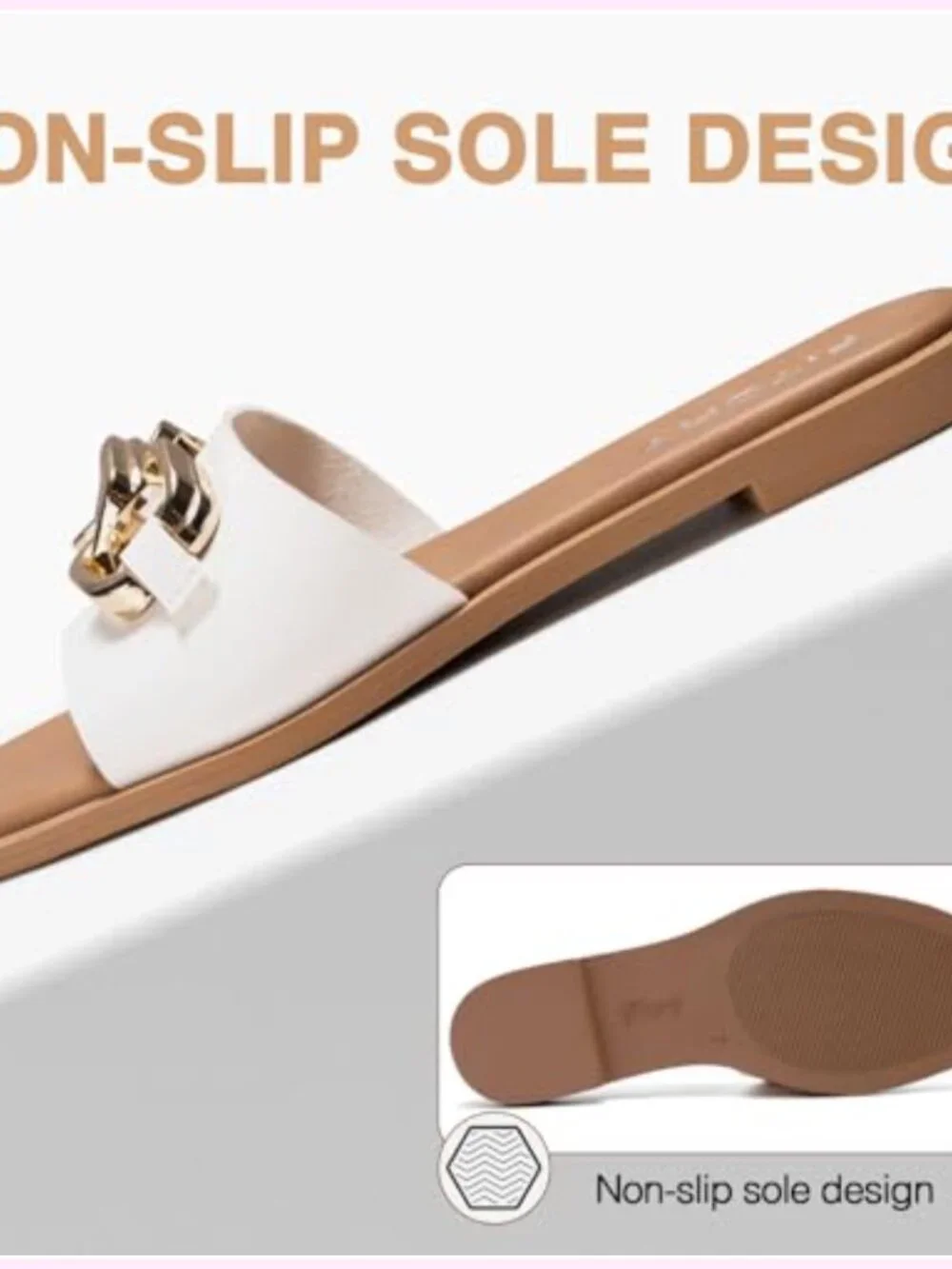 Faux Leather Slide Sandals with Gold Jewelry Decor Open Toe Flat Slippers Summer